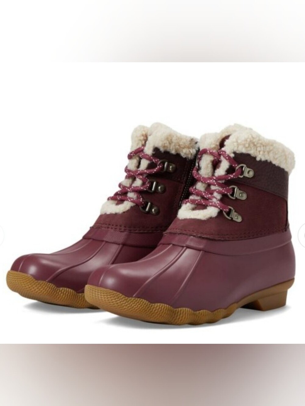 Sperry Burgundy Sherpa-Lined Lace-Up Winter Duck Boots